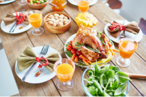 table filled with healthy and nutritious food, enjoy your holiday feast