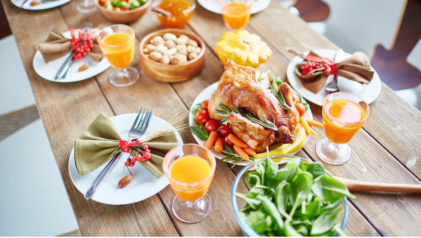 table filled with healthy and nutritious food, enjoy your holiday feast